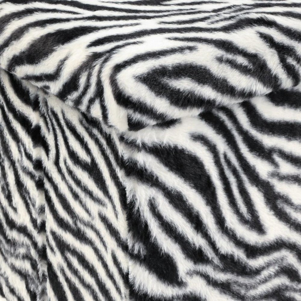 30" Black And White Faux Fur Zebra Ottoman
