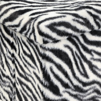 30" Black And White Faux Fur Zebra Ottoman