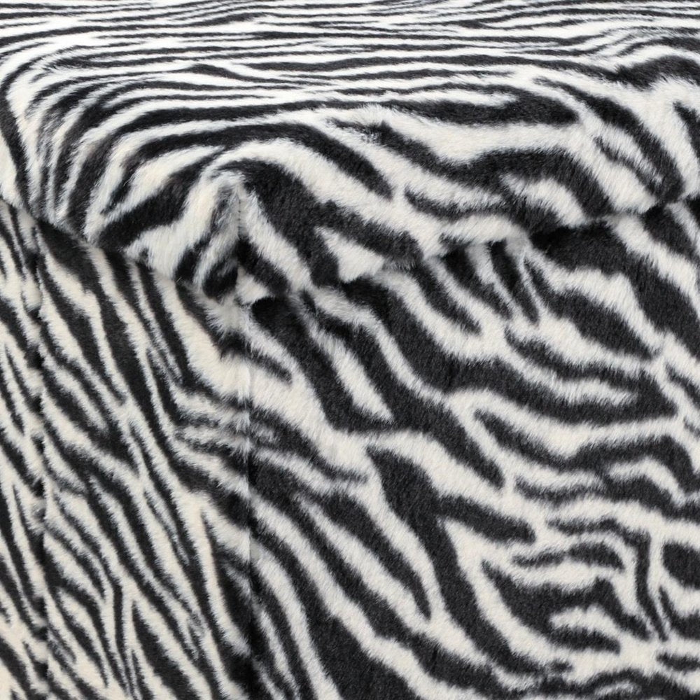 30" Black And White Faux Fur Zebra Ottoman