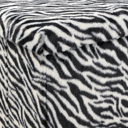 30" Black And White Faux Fur Zebra Ottoman