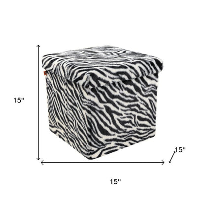 30" Black And White Faux Fur Zebra Ottoman