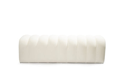 59" White Tufted Boucle Upholstered Bench