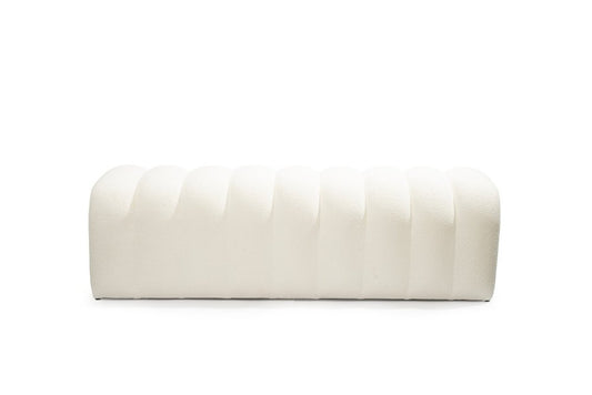 59" White Tufted Boucle Upholstered Bench