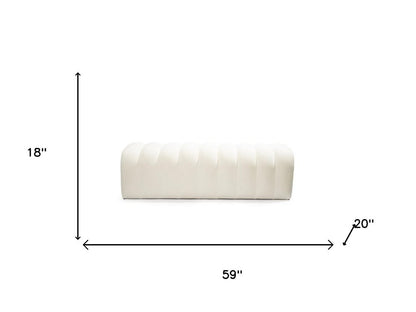 59" White Tufted Boucle Upholstered Bench