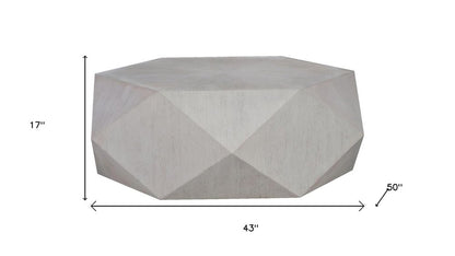 50" Gray Wood Hexagon Distressed Block Coffee Table