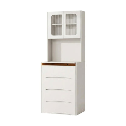 63" White Wood Lighted Mirrored Two Door Three Drawer Combo Dresser