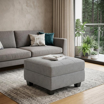 26" Light Gray And Black Linen Tufted Ottoman With Storage