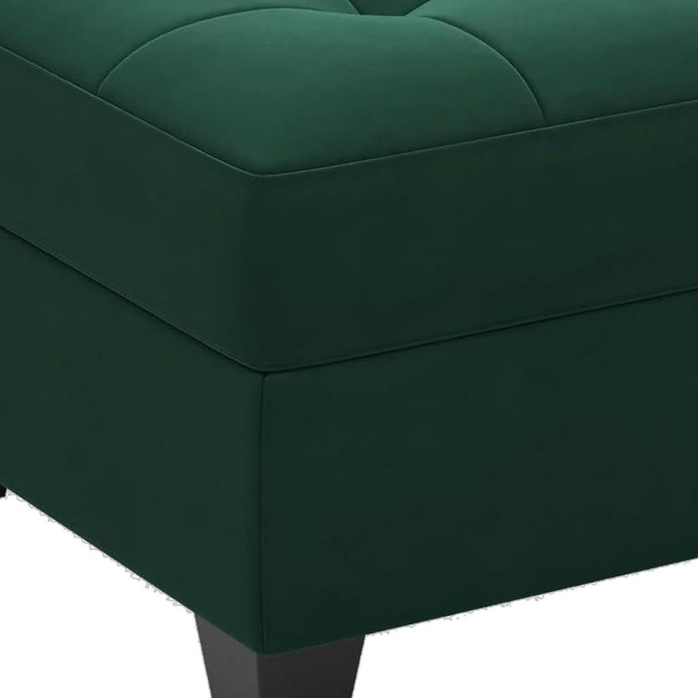 26" Green And Black Velvet Tufted Ottoman With Storage