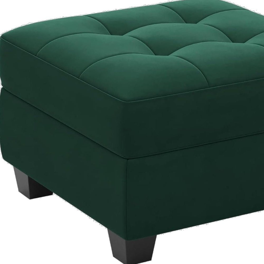 26" Green And Black Velvet Tufted Ottoman With Storage