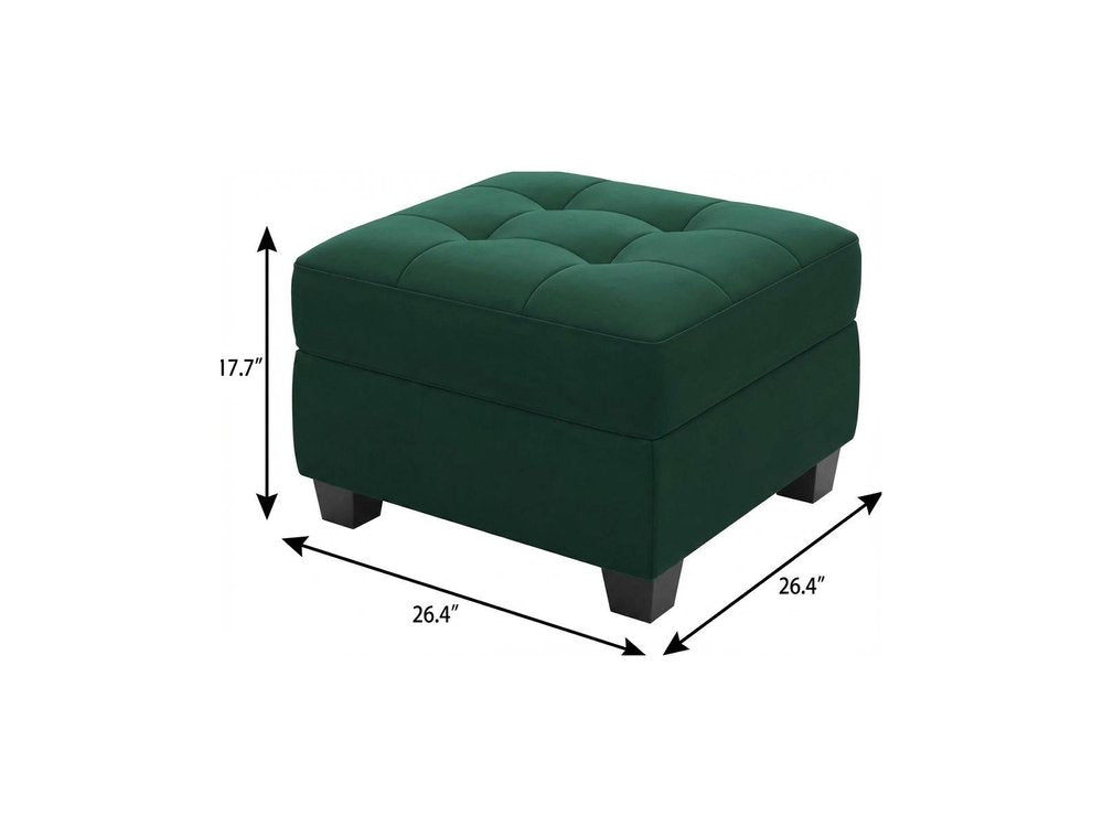 26" Green And Black Velvet Tufted Ottoman With Storage