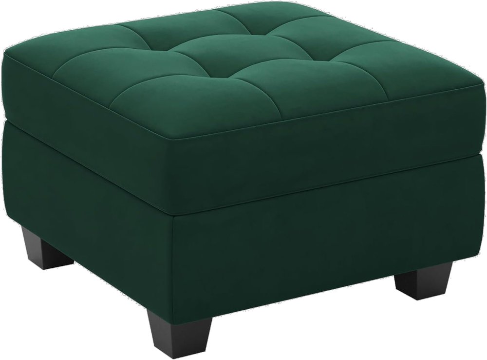 26" Green And Black Velvet Tufted Ottoman With Storage