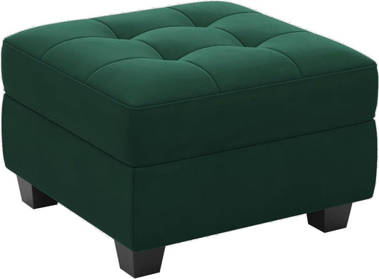 26" Green And Black Velvet Tufted Ottoman With Storage