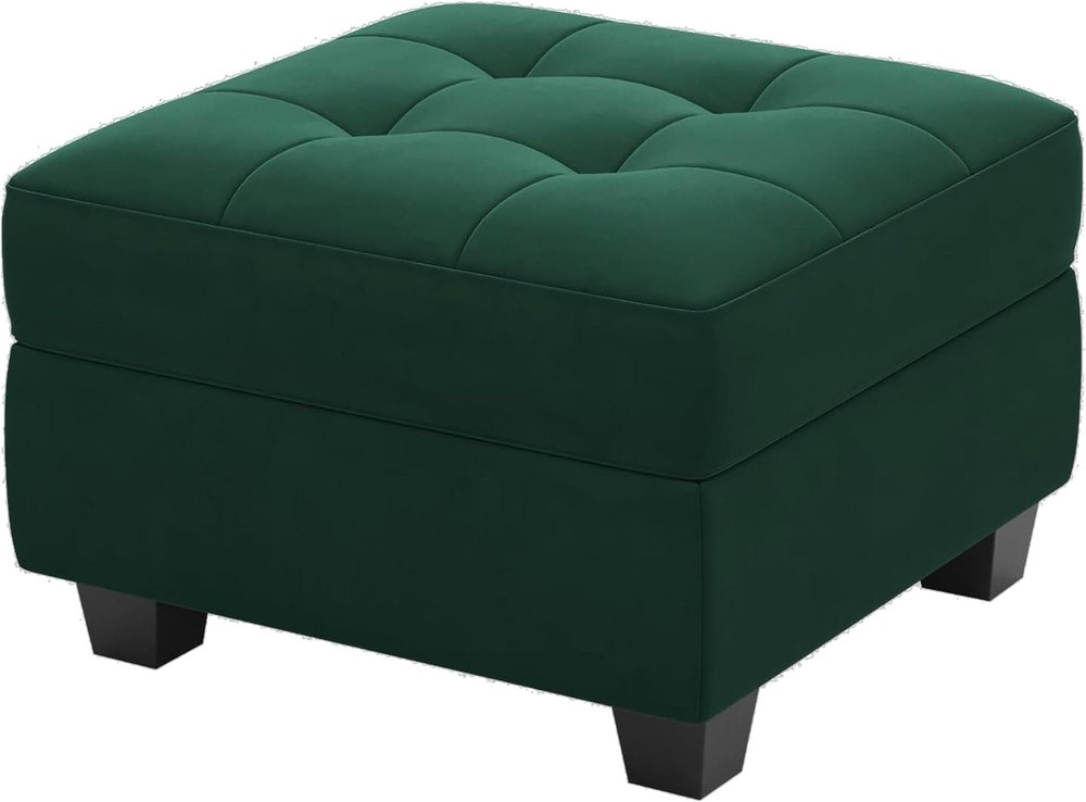 26" Green And Black Velvet Tufted Ottoman With Storage
