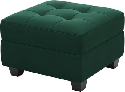 26" Green And Black Velvet Tufted Ottoman With Storage