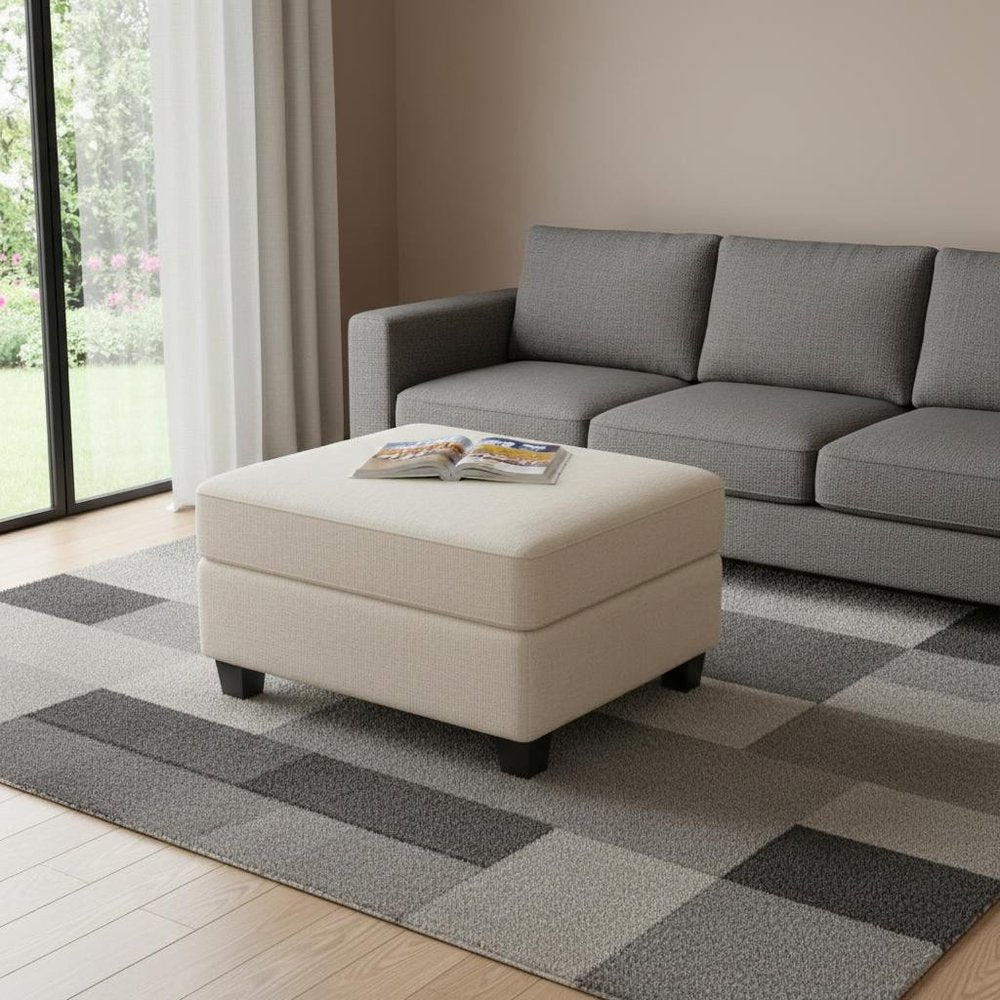 26" Light Gray And Black Chenille Ottoman With Storage
