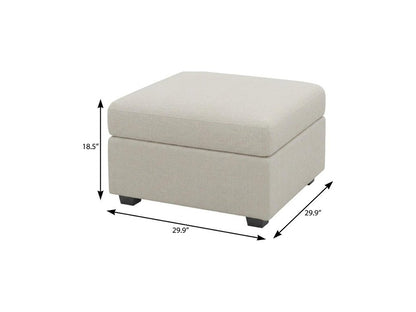 30" Beige And Black Chenille Ottoman With Storage
