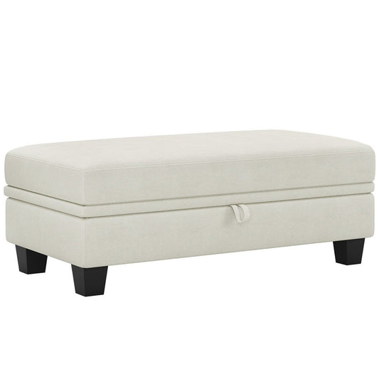 46" Light Gray And Black Chenille Ottoman With Storage
