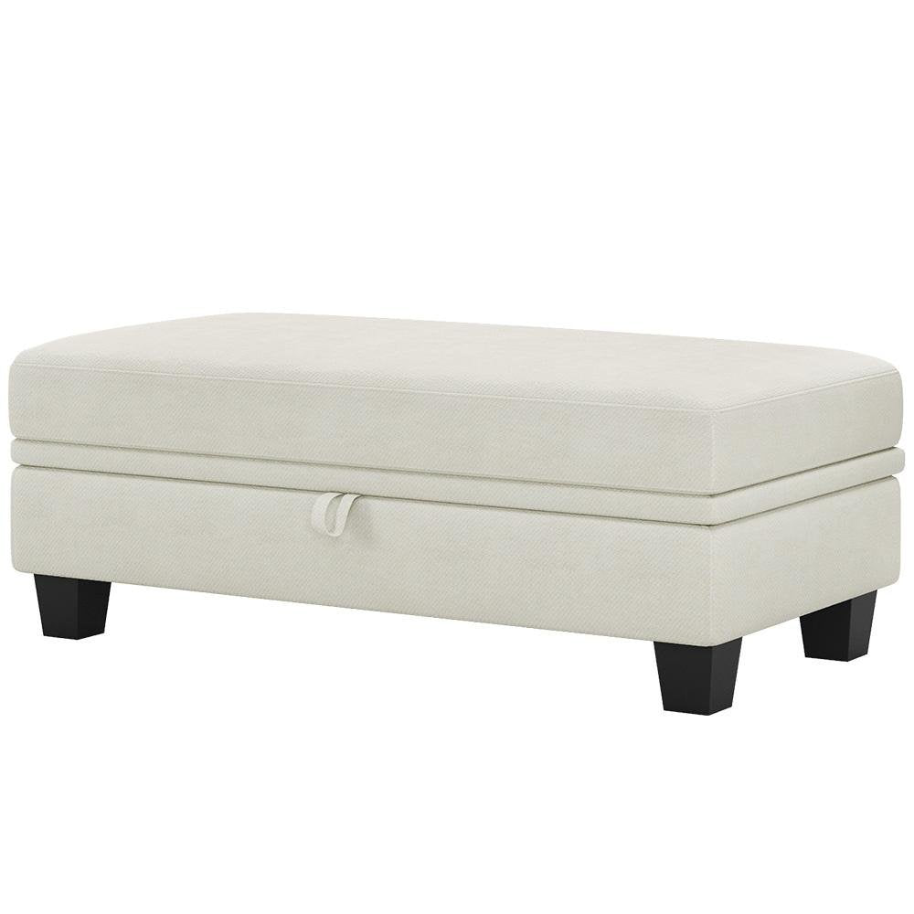 46" Light Gray And Black Chenille Ottoman With Storage