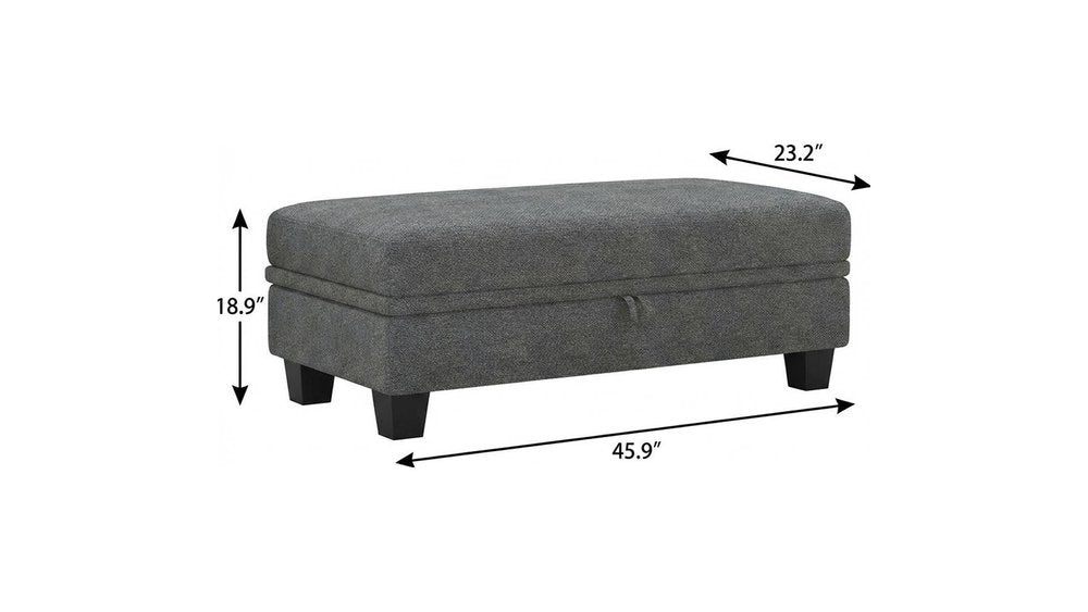 46" Light Gray And Black Chenille Ottoman With Storage