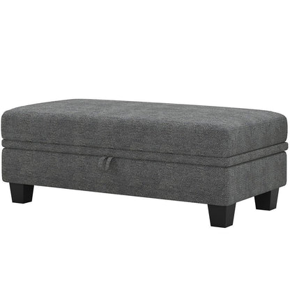 46" Light Gray And Black Chenille Ottoman With Storage