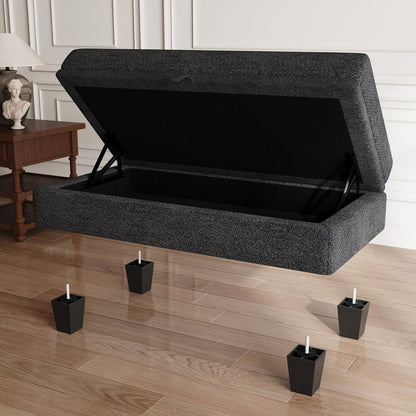 46" Light Gray And Black Chenille Ottoman With Storage