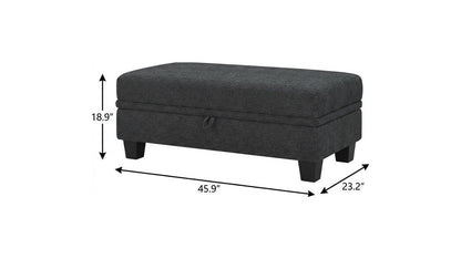 46" Light Gray And Black Chenille Ottoman With Storage