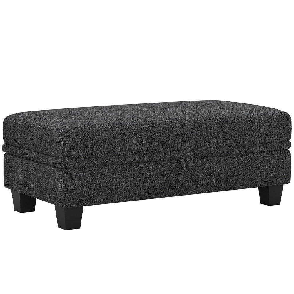 46" Light Gray And Black Chenille Ottoman With Storage