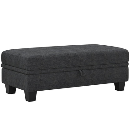 46" Light Gray And Black Chenille Ottoman With Storage
