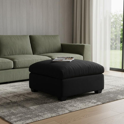 32" Beige and Black Velvet Ottoman