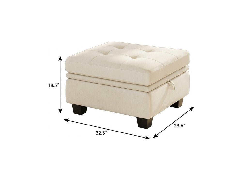 32" Beige And Black Velvet Tufted Ottoman With Storage
