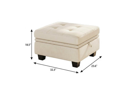 32" Beige And Black Velvet Tufted Ottoman With Storage