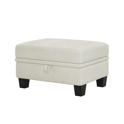 29" Beige And Black Chenille Ottoman With Storage