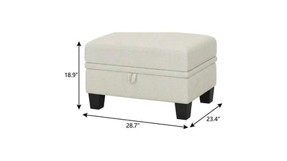 29" Beige And Black Chenille Ottoman With Storage