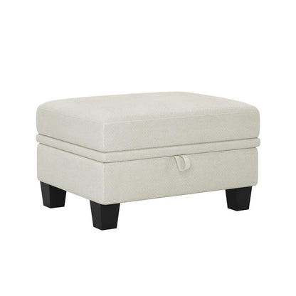 29" Beige And Black Chenille Ottoman With Storage