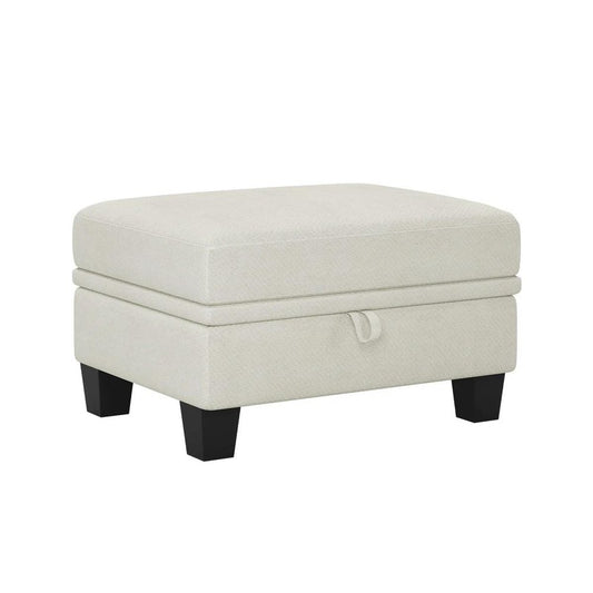 29" Beige And Black Chenille Ottoman With Storage
