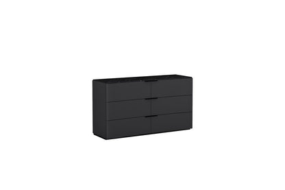 57" Black And Dark Gray Faux Marble and Wood Six Drawer Double Dresser
