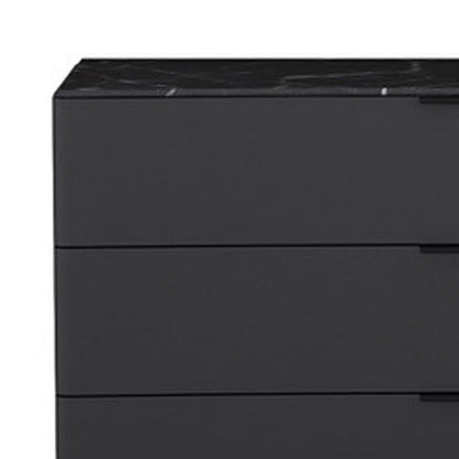 57" Black And Dark Gray Faux Marble and Wood Six Drawer Double Dresser