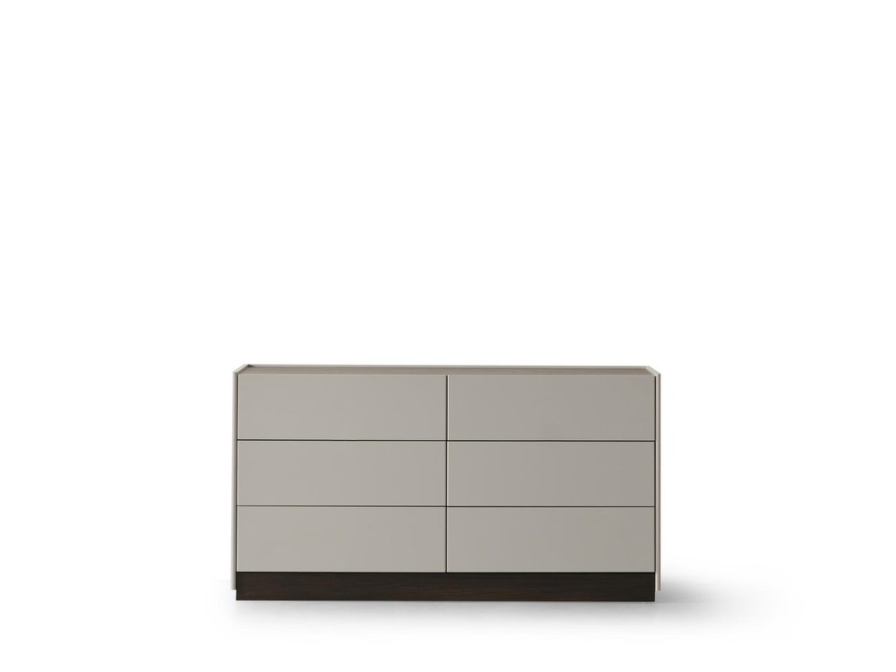 60" Light Gray And Walnut Wood Six Drawer Double Dresser