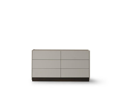 60" Light Gray And Walnut Wood Six Drawer Double Dresser