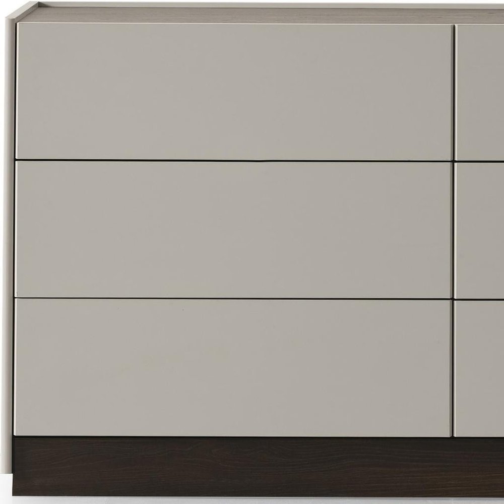 60" Light Gray And Walnut Wood Six Drawer Double Dresser