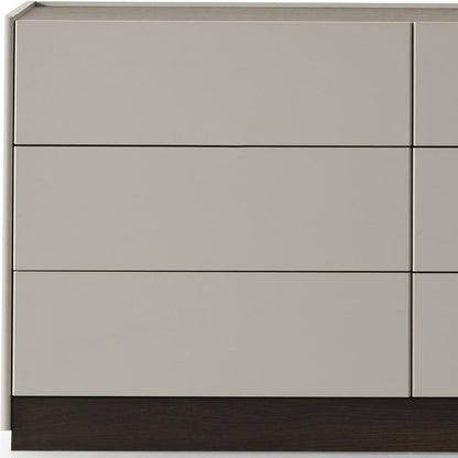 60" Light Gray And Walnut Wood Six Drawer Double Dresser