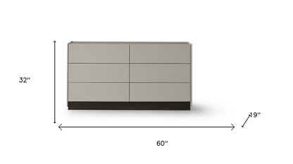 60" Light Gray And Walnut Wood Six Drawer Double Dresser
