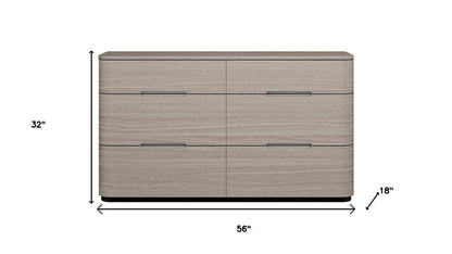 56" Oak Wood Six Drawer Double Dresser