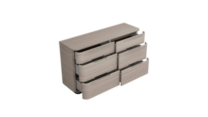 56" Oak Wood Six Drawer Double Dresser