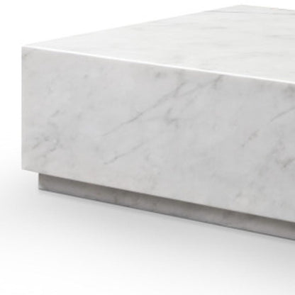 55" White Genuine Marble Block Coffee Table