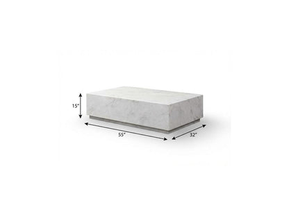 55" White Genuine Marble Block Coffee Table