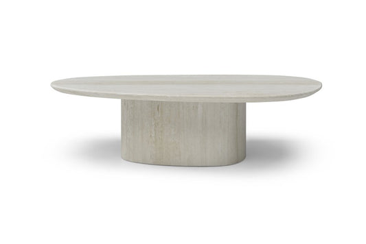 51" Beige Marble Oval Pedestal Coffee Table
