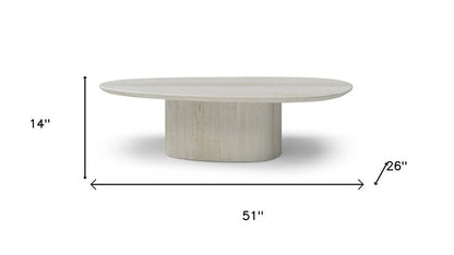 51" Beige Marble Oval Pedestal Coffee Table