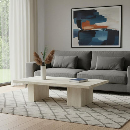 55" Beige Marble Double Pedestal Coffee Table