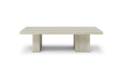 55" Beige Marble Double Pedestal Coffee Table